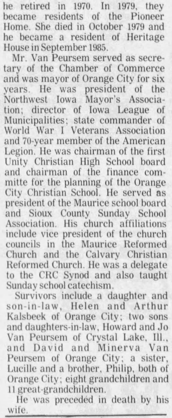 Obituary for Van Peursem